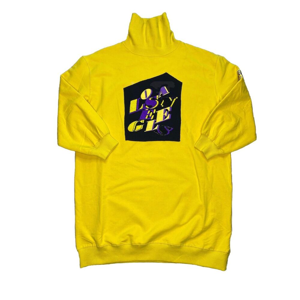 LA Lakers XL Basketball Fleece Sweatshirt Dress Cowl Neck Oversized Yellow